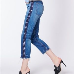 Veronica Beard Ines cropped rhinestone trimmed jean with frayed hem